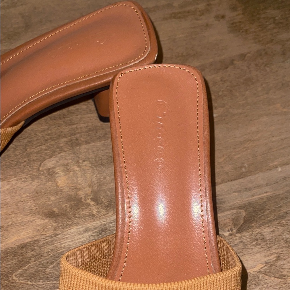4 for $40 - Tan Leather Mules with Textured Strap - Picture 9 of 15